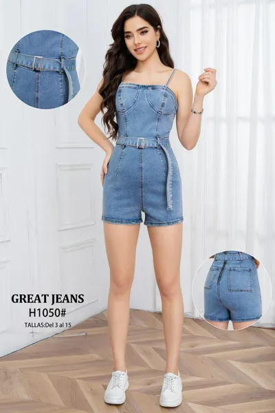 Jumpsuit Corto de Mezclilla con Cinturón-H1050