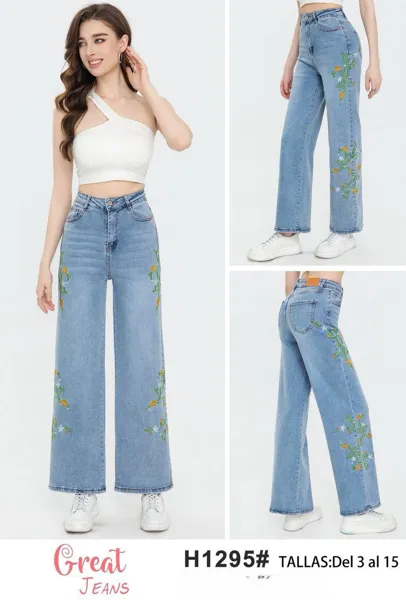 Jeans de Corte Recto Floral-H1295