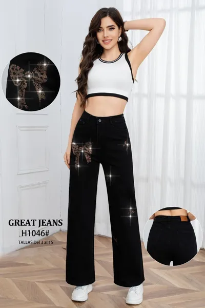 Jeans de corte Holgado con brillos Great Jeans-H1046