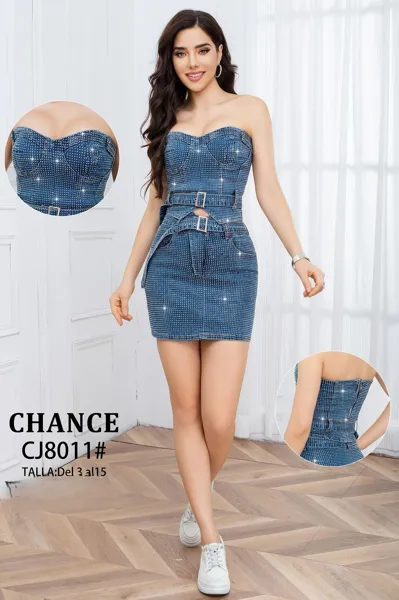 Conjunto Strapless con Brillos y Cinturón-CJ8011