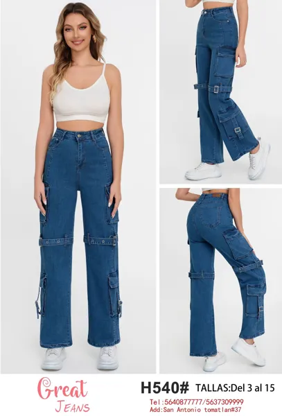 Jeans cargo de mujer-H540#