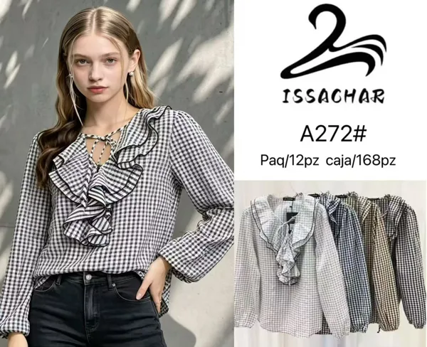 Blusa con volantes y estampado de cuadros