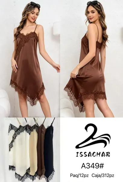 Vestido satinado con encaje