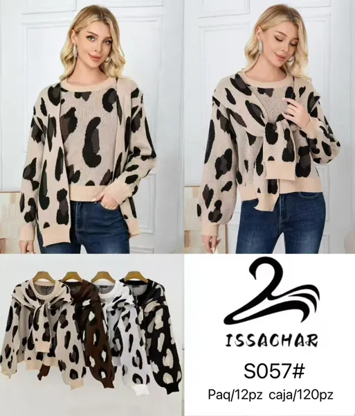 Suéter estampado animal print con cardigan