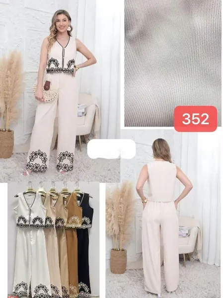 Conjunto de top y pantalón con detalle bordado