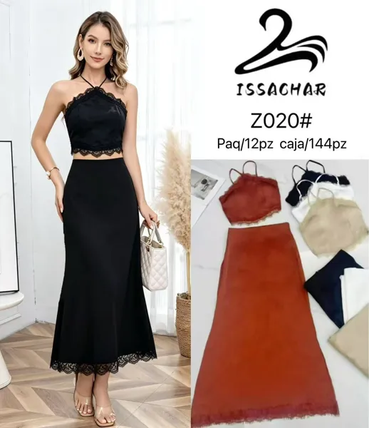 Conjunto de top y falda con encaje