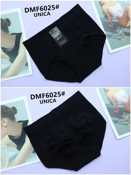 Calzón de talle alto sin costuras para dama, tipo pantaleta de control suave, color negro
