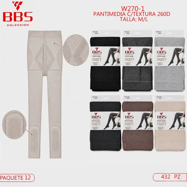 Pantimedia con textura para dama, 260D, tejido de compresión, colores surtidos