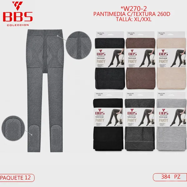 Pantimedia con textura para dama, 260D, tejido de compresión, colores surtidos