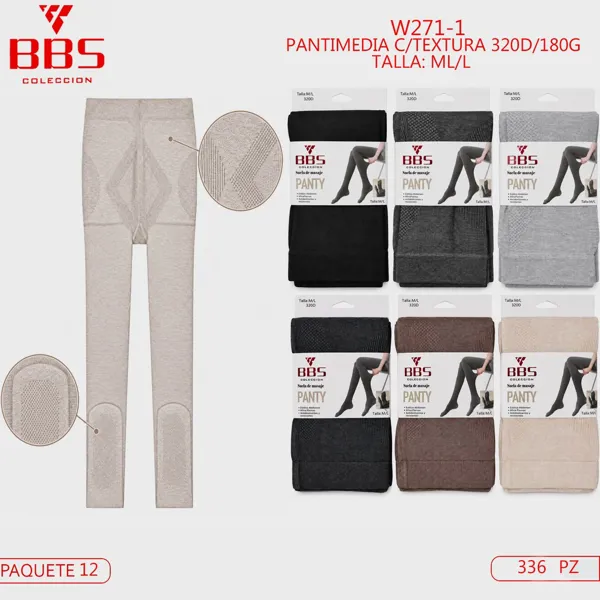 Pantimedia con textura para dama, 320D, tejido térmico de compresión, colores surtidos