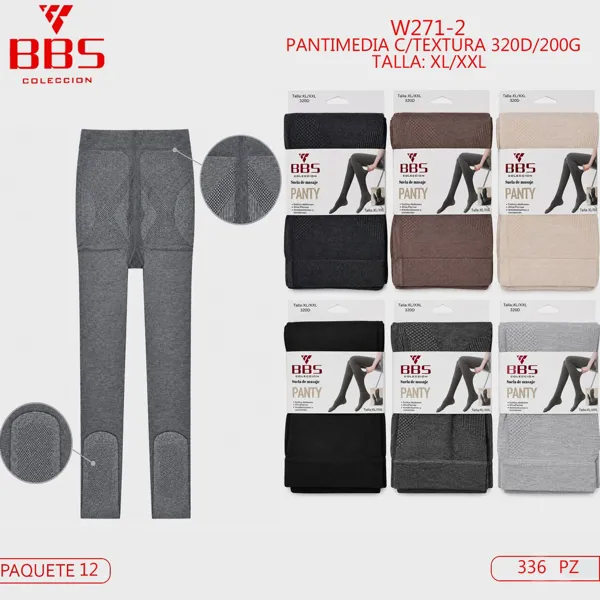 Pantimedia con textura para dama, 320D, tejido térmico de compresión, colores surtidos