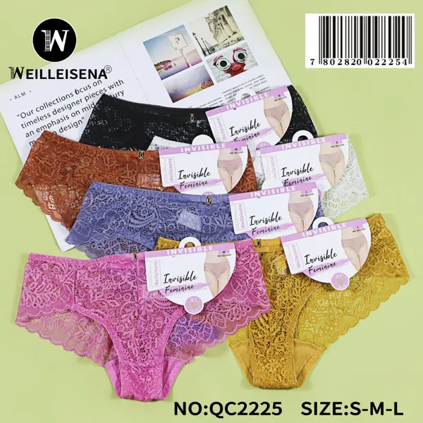 Calzón bikini de encaje floral para dama, estilo invisible, colores surtidos