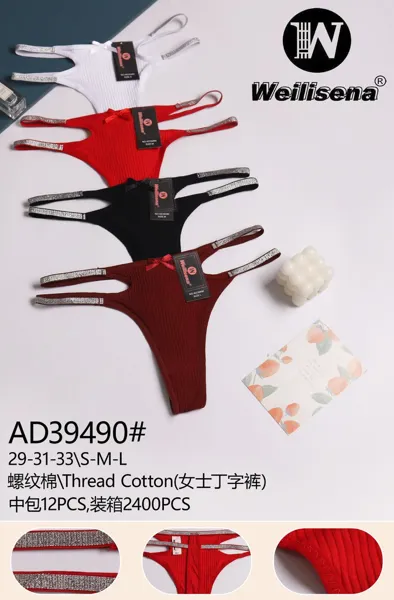 Tanga de algodón acanalado con tirantes decorativos para dama, colores surtidos