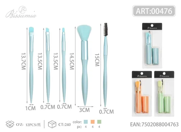 Juego de 5 brochas de maquillaje con estuche cilíndrico, colores surtidos