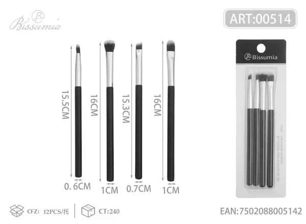 Set de 4 brochas de maquillaje bicolor para sombra de ojos