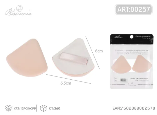 Esponja de maquillaje tipo malvavisco triangular, color piel, paquete de 2 piezas