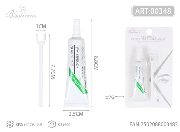 Pegamento para pestañas impermeable transparente con herramienta auxiliar, 7 g