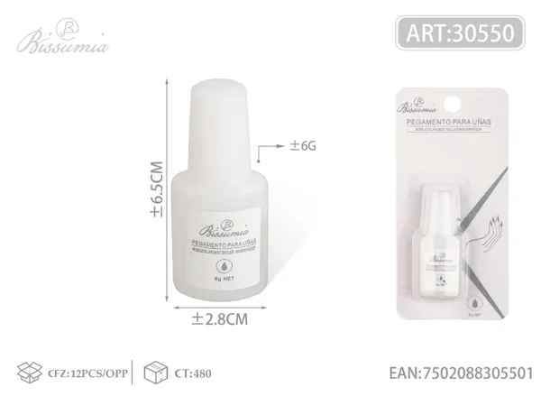 Pegamento para uñas transparente, frasco de 6 g