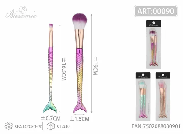 Set de brochas de maquillaje con mango de sirena, 2 piezas