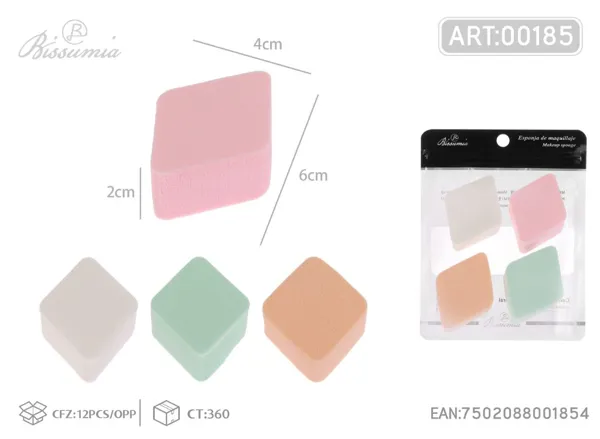Esponja de maquillaje cuadrada, colores surtidos, paquete de 4 piezas