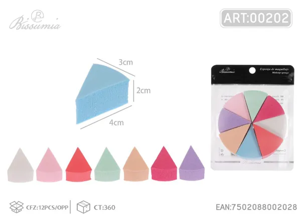 Esponja de maquillaje triangular, colores surtidos, paquete de 8 piezas