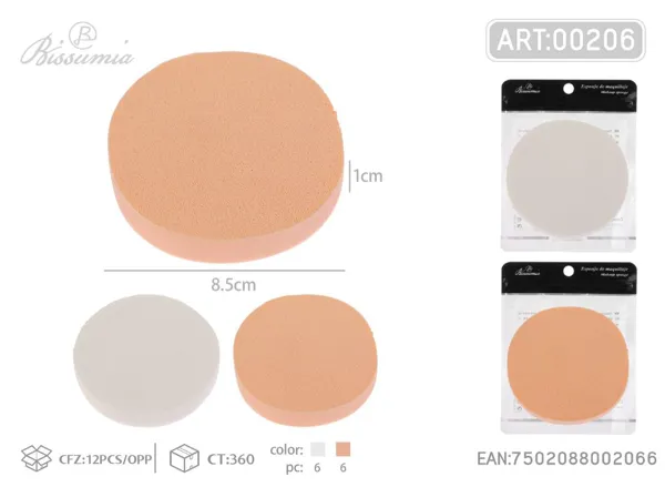 Esponja de maquillaje redonda grande, color beige, paquete de 1 pieza