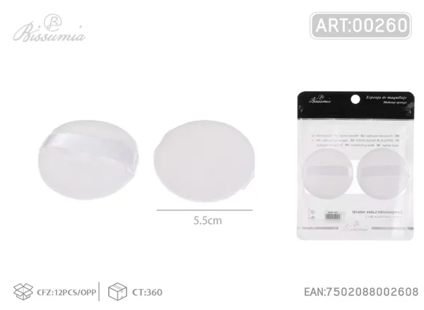 Esponja de maquillaje redonda ultra suave de 5.5 cm, color blanco, paquete de 2 piezas