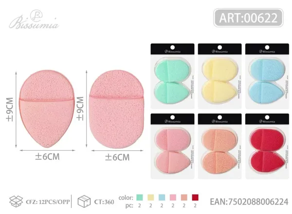 Esponja limpiadora facial ovalada, colores surtidos, paquete de 2 piezas