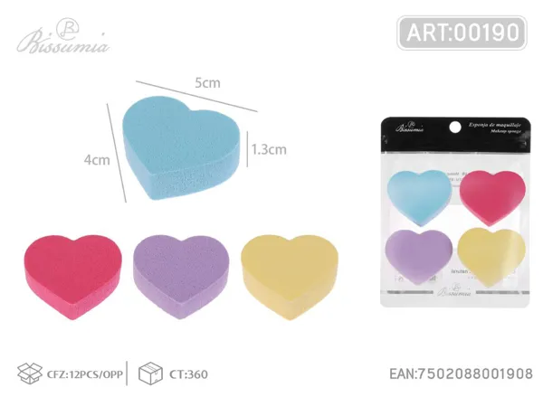 Esponja de maquillaje en forma de corazón, colores surtidos, paquete de 4 piezas