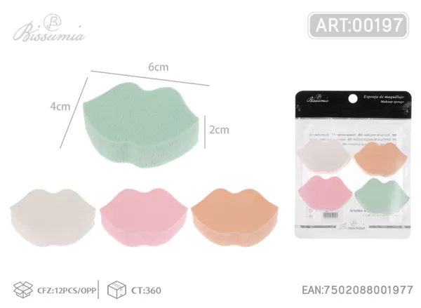 Esponja de maquillaje en forma de labios, colores surtidos, paquete de 4 piezas