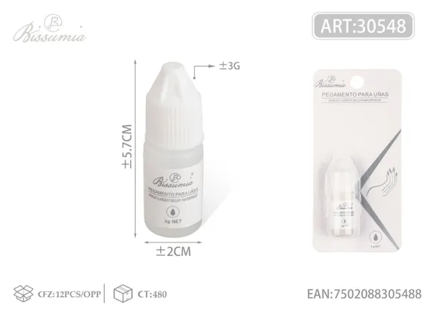 Pegamento para uñas transparente de 3 gramos