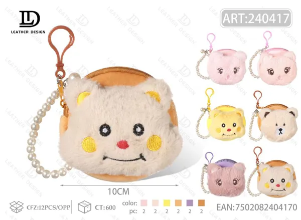 Monedero redondo de peluche con caricatura para dama 10cm