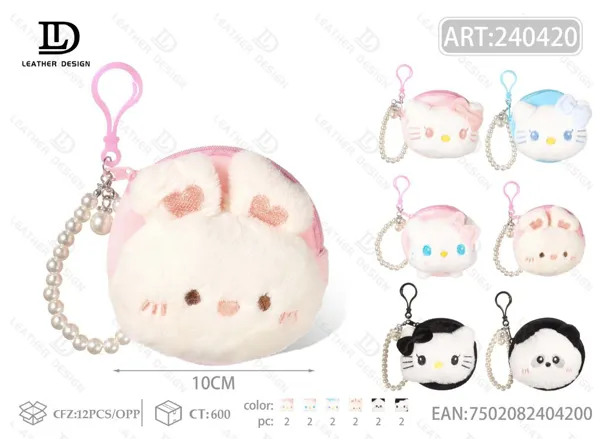 Monedero redondo de peluche con caricatura para dama 10cm