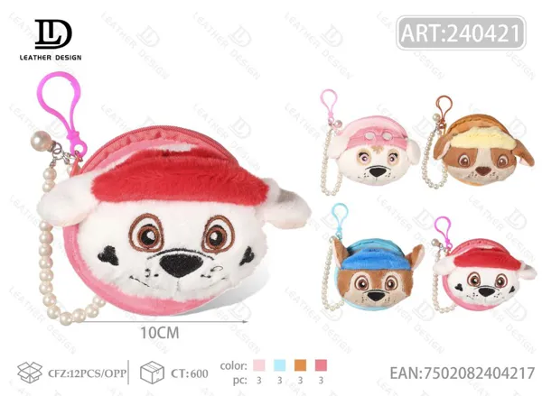 Monedero redondo de peluche con caricatura para dama 10cm