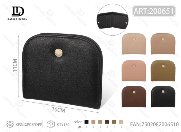 Billetera para dama semicircular de dos pliegues con tarjetero