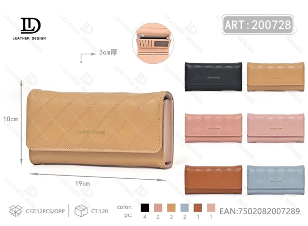 Billetera grande de dama trifold con broche oculto
