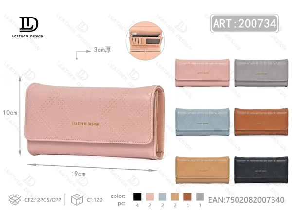 Billetera grande de dama trifold con broche oculto