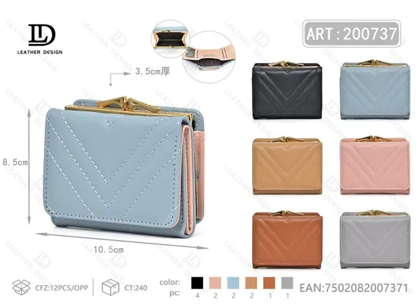Billetera pequeña de dama trifold con clip trasero