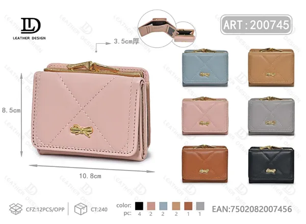 Billetera pequeña de dama trifold con clip trasero