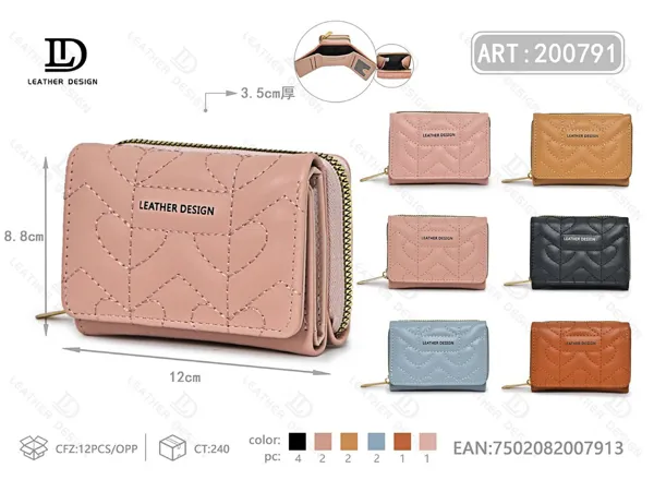 Billetera pequeña de dama trifold con cierre trasero
