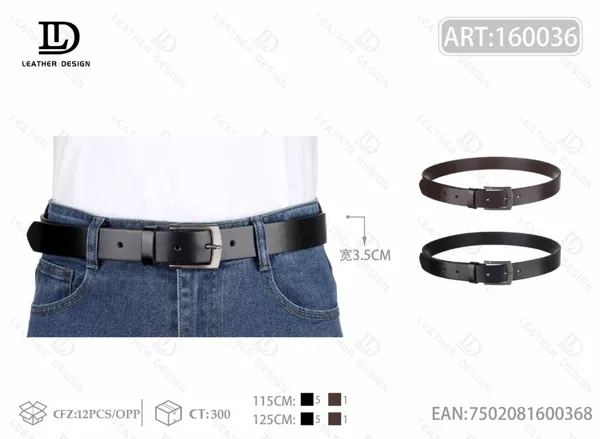 Cinturón casual plano para caballero con hebilla de aleación y pin 3.5cm