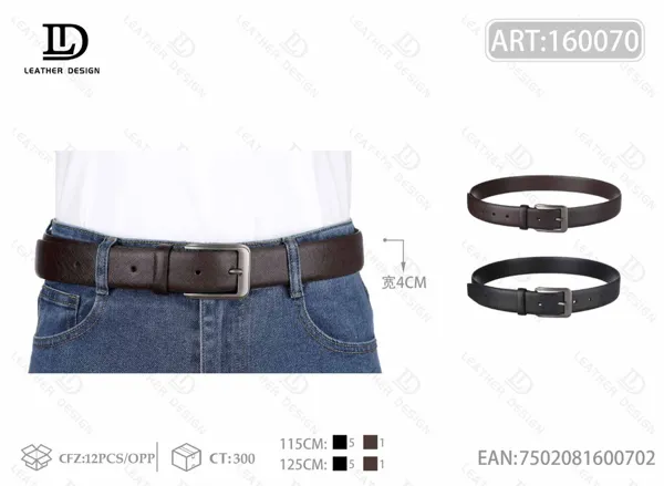 Cinturón casual para caballero con hebilla de aleación, pin y borde biselado 4.0cm