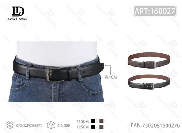 Cinturón para caballero con hebilla de pin de metal, base de gamuza y bordes rebajados 4.0cm