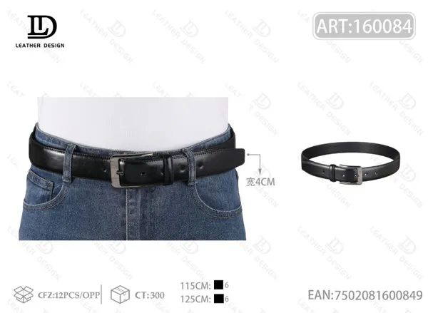 Cinturón para caballero con hebilla de pin de aleación, bordes rebajados y pespunte 4.0cm