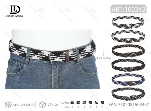 Cinturón elástico para caballero con hebilla de pin de aleación 3.5*125cm