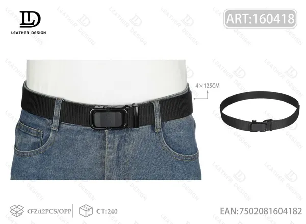 Cinturón trenzado para caballero con hebilla automática de hierro negro 4.0*125cm