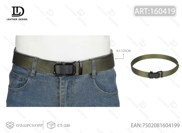 Cinturón trenzado para caballero con hebilla automática de hierro negro 4.0*125cm