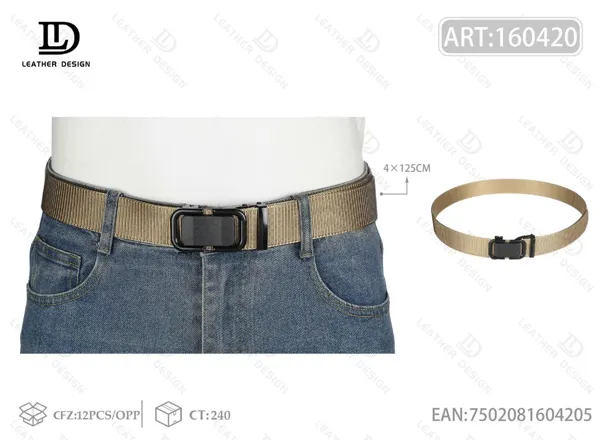 Cinturón trenzado para caballero con hebilla automática de hierro negro 4.0*125cm
