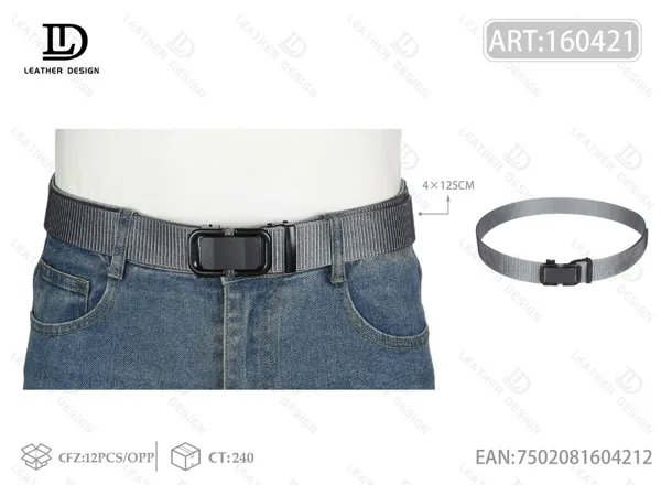 Cinturón trenzado para caballero con hebilla automática de hierro negro 4.0*125cm