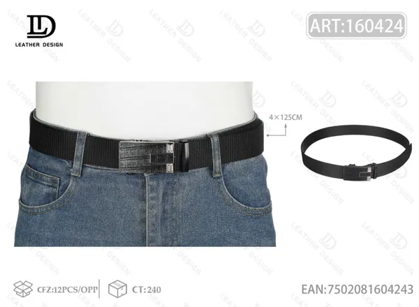 Cinturón trenzado para caballero con hebilla automática de metal negra 4.0cm